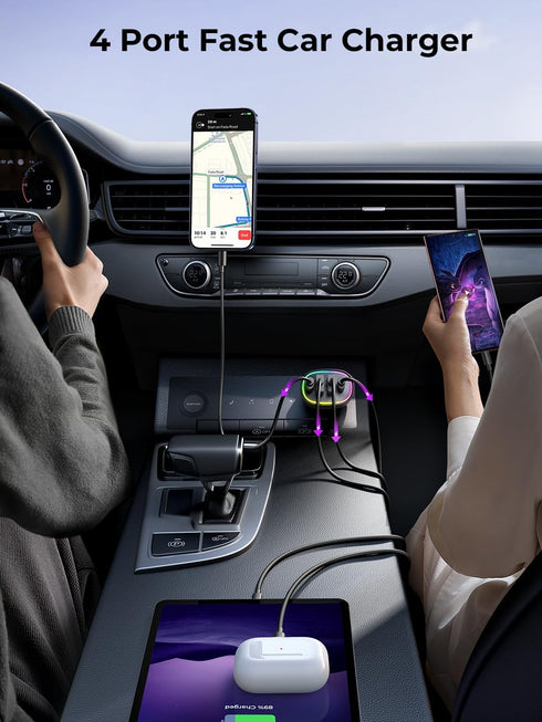 70W 4 Port Super Fast USB C Car Charger Adapter - Essential for Family Travel