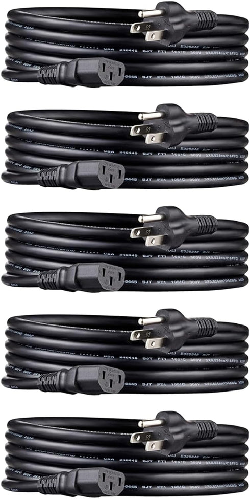 Amazon Basics PC Power Cord, 10 feet, Compatible with Monitor, Computer, TV, 3 Prong,