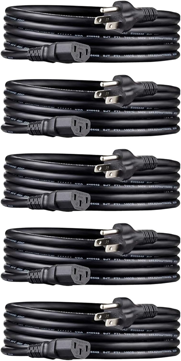 Amazon Basics PC Power Cord, 10 feet, Compatible with Monitor, Computer, TV, 3 Prong,