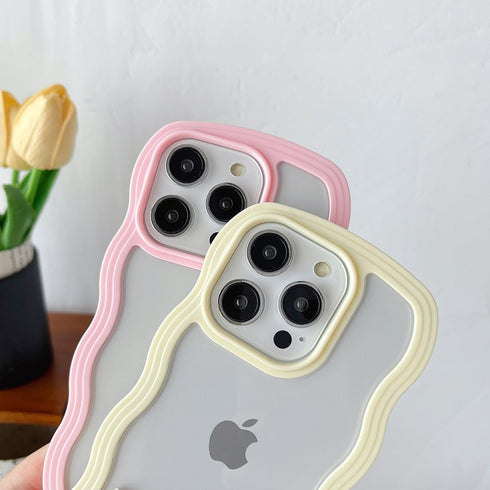 Caseative Cute Curly Wave Frame Case for iPhone 15 Pro, Shockproof Soft Cover - Pink