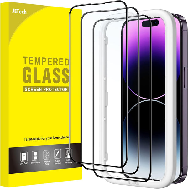 JETech Full Coverage Screen Protector for iPhone 14 Pro Max 6.7-Inch, Black Edge Tempered Glass Film, HD Clear,