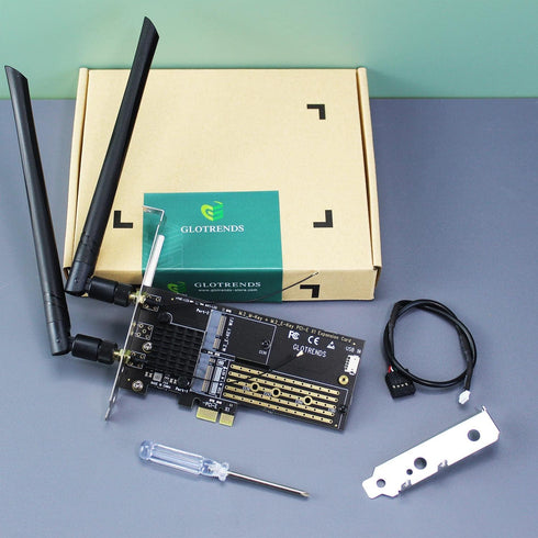 GLOTRENDS 2 in 1 M.2 Wireless Adapter and NVMe SSD Adapter, PCIE X1 Interface (PA09-X1-WL)