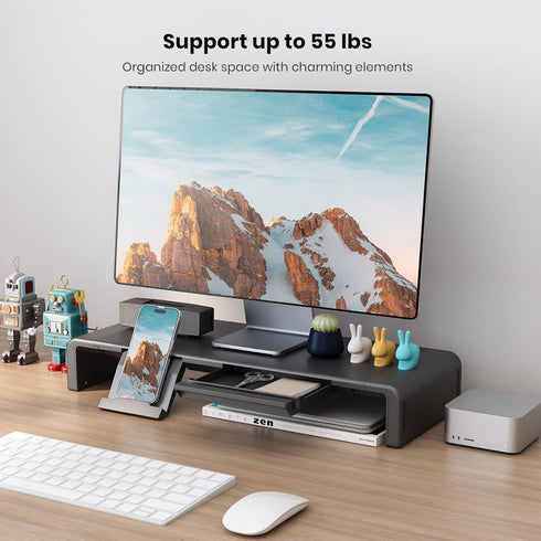 Monitor Stand Riser, Klearlook Foldable Computer Monitor Riser, Height Adjustable Desk Shelf Riser with Storage Drawer
