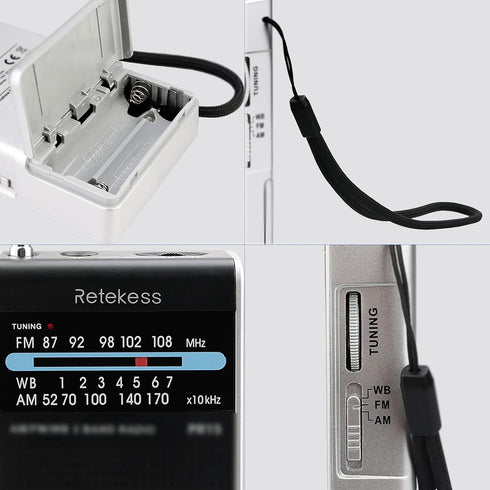 Retekess PR15 Pocket NOAA Weather Radio, AM FM Emergency Portable Radio Powered by AAA Battery (Silver Black)