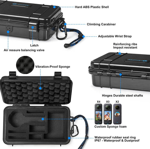 Lekufee Portable Waterproof Hard Case, Compatible with Insta360 X4/X3/ONE X2 Action Camera and Accessories, Case Only