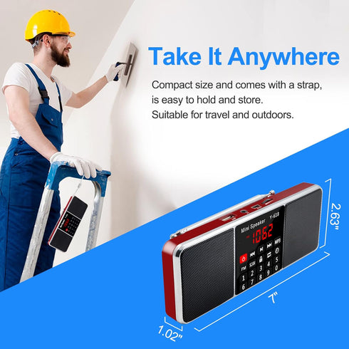 Multifunction Digital FM Radio Media Speaker by LEFON, MP3 Music Player with LED Screen, Red