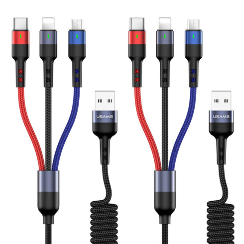 Multi Charger Cable-USAMS Nylon Braided (4FT) USB Charging Cable Adapter with USB Type C/Micro USB Connectors