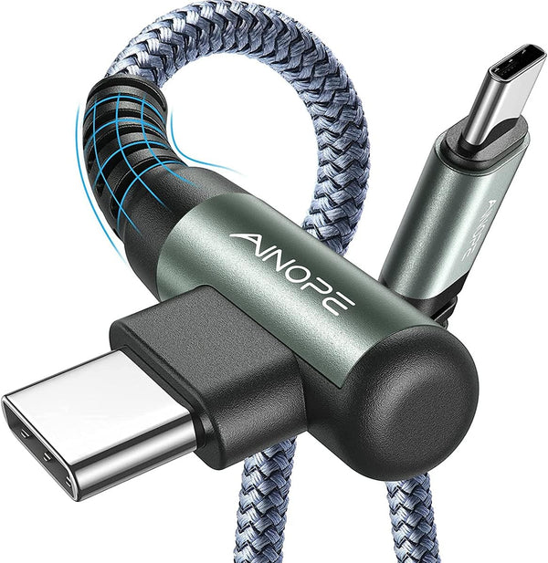 AINOPE 3.3FT Right Angle USB C to USB C Cable 60W 2 Pack for iPhone 15 Pro Max, Samsung, iPad Pro, Android Fast