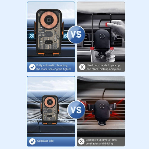 Car Charger, 15W Auto Clamping Charger Mount, 360° Rotatable Phone Mount for Car Vent, Anti Mistake Touch, for iPhone