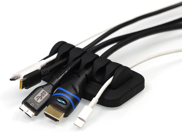 ENVISIONED Desktop Cable Organizer, Weighted Eco-Friendly Silicone with 4 Reusable Cable Ties - Black