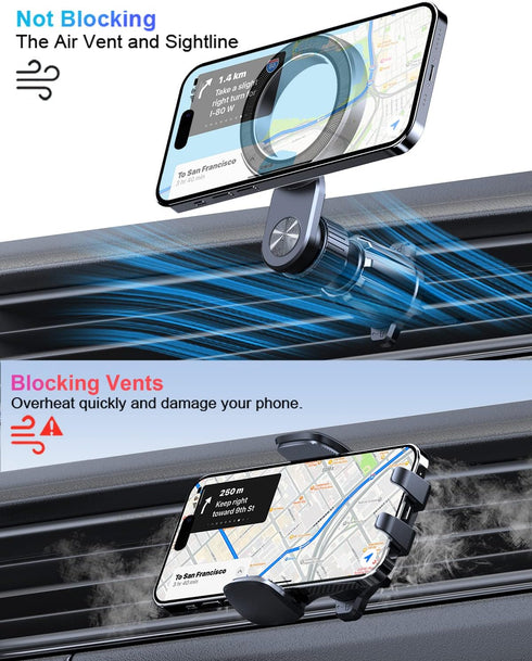 OQTIQ MagSafe Vent Phone Mount, Round Vent Magnetic Phone Holder for Car