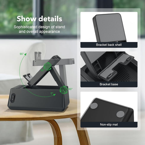 Deeyaple 3 in 1 Wireless Bluetooth Speaker with Loud Alarm Clock, Cell Phone Stand, 12H Display Mic for Men/Women Gift