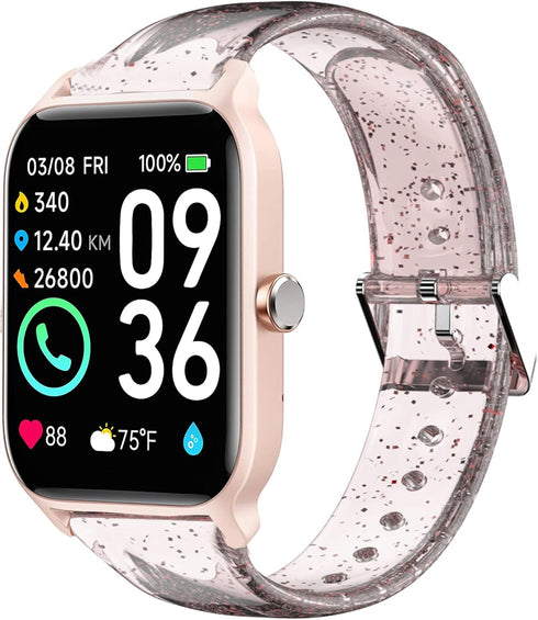 TOOBUR Smart Watch Band Compatible, Lamshaw Women Soft Silicone Glitter Clear Sport Strap for IDW13 1.8" Smart Watch