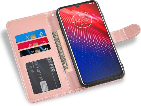 Asuwish Phone Case for Moto Z4/Moto Z 4 Play/MotoZ4 Force with Tempered Glass Screen Protector and Glitter Wallet Cover