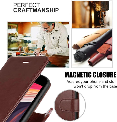 STARSHOP Samsung Galaxy S7 Phone Case Cover with Tempered Glass Screen Protector, PU Leather Wallet, Brown