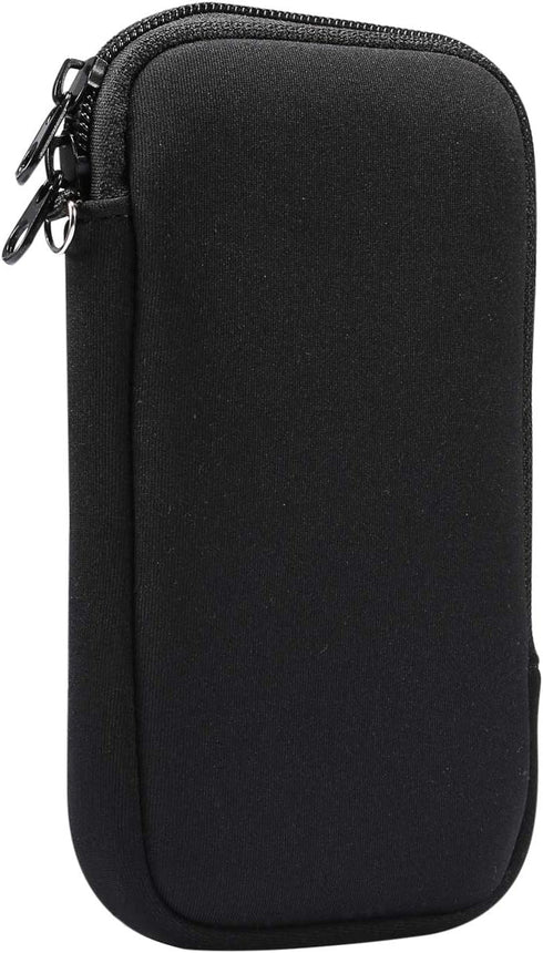 Neoprene Small Cell Phone Sleeve, Zip Wallet Pouch with Neck Strap for iPhone 16, 15, 14 Pro, 13, 12 Pro, 11 Pro (Black)