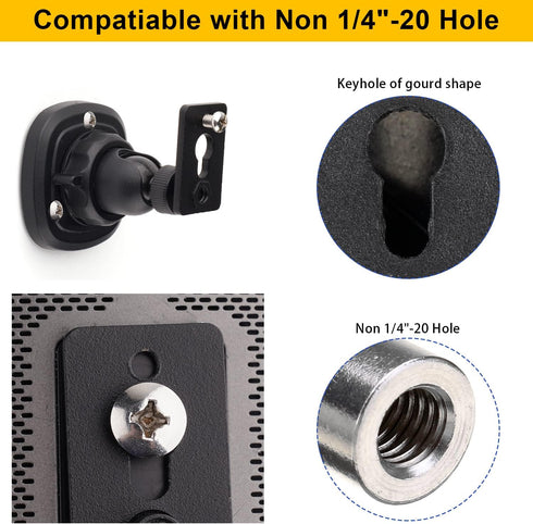 2 Pack Speaker Wall Mount Holder for 1/4"-20 Threaded Keyhole, 360 Rotation Adjustment, Aluminum Alloy Mount, Black