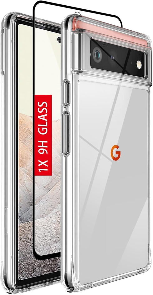 Military-Grade Case for Google Pixel 6 with Tempered Glass Screen Protector, Anti-Scratch & Reinforced Bumpers -