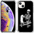 Black Skull White Cat Phone Case for iPhone 14, Unique Trendy TPU Bumper Cover for Girls Boys Women Men