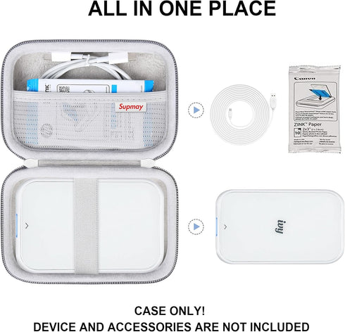Hard Carrying Case for Canon Ivy 2 Mini Photo Printer, Wireless Bluetooth Portable Printer, Grey with Mesh Pocket