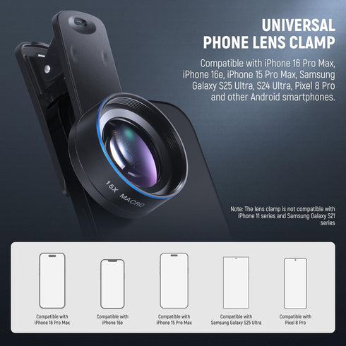 NEEWER 15x 37mm LS-69 Basics Macro Phone Lens Kit with Lens Clamp, HD Camera Accessories Compatible with iPhone Samsung