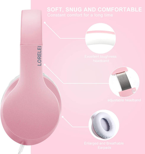 LORELEI X6 Over-Ear Headphones with Microphone, Lightweight Foldable Stereo Bass Headphones for Smartphone Tablet MP3/4