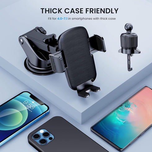 TICILFO Car Phone Mount, Military-Grade Suction & Stable Clip for Windshield Dashboard, Universal Fit