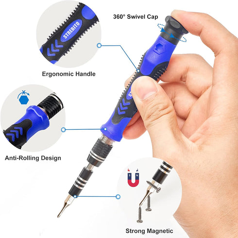 STREBITO 124-Piece Precision Magnetic Screwdriver Set, Electronics Tool Kit with 101 Bits for Computer, Laptop, Cell