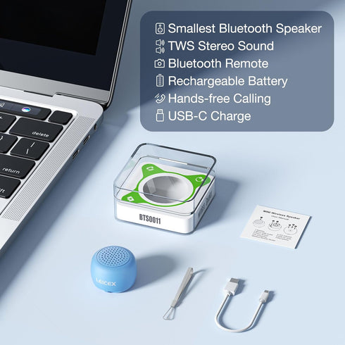 Tiny Bluetooth Speaker, Travel Small Wireless Pillow Speaker for Outdoor Sound (Blue)