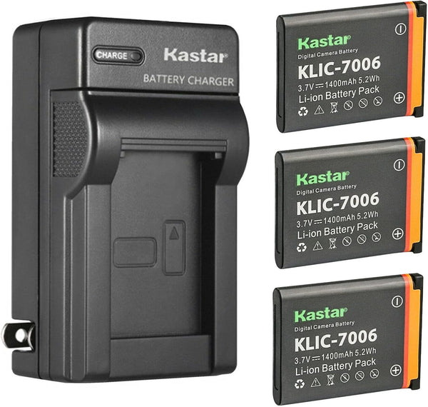 Kastar 3-Pack K7006 Battery and AC Wall Charger Replacement for Kodak Easyshare Touch M577, PixPro FZ51, FZ52, FZ53