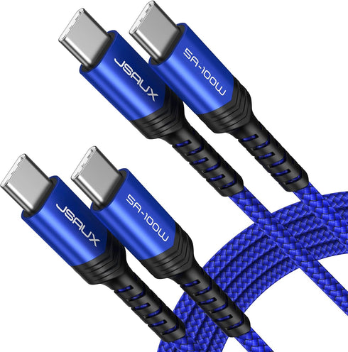 JSAUX 100W USB C to USB C Cable (2-Pack 10FT+10FT), 5A PD Fast Charging Cord for iPhone 15, MacBook Pro, Samsung