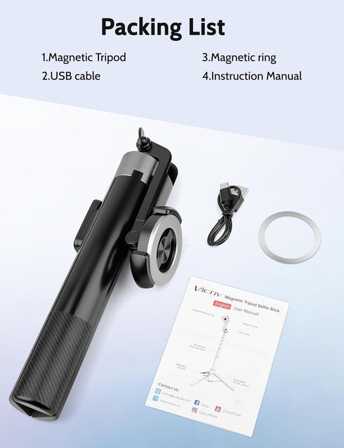 Victiv 68" Magnetic Tripod for iPhone Magsafe, Phone Tripod & Selfie Stick with Rechargeable Remote