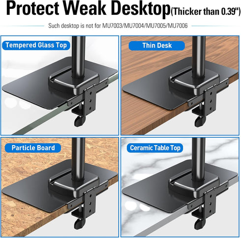 MOUNTUP Monitor Mount Reinforcement for Tempered Glass Desk, Monitor Arm Plate, Steel Bracket for Thin and Most Fragile