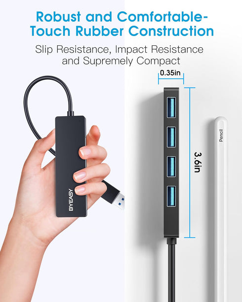 BYEASY 4 Port USB 3.0 Hub, Ultra Slim Portable Data Hub for iMac Pro, MacBook Air, Mac Mini/Pro, Surface Pro