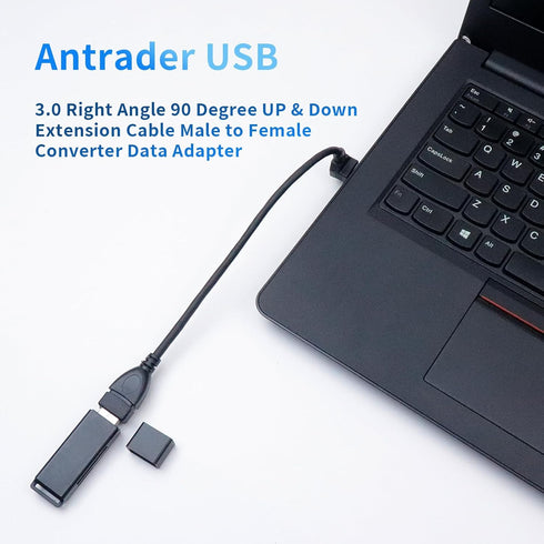 Antrader USB 3.0 Right Angle 90 Degree Extension Cable Male to Female Converter Data Adapter Cord (2 Pairs)