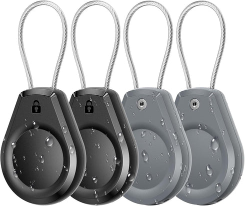 Waterproof AirTag Keychain Holder - 4 Pack, Ultra Durable Lock Case with Wire Cable, Compatible with Apple AirTags,