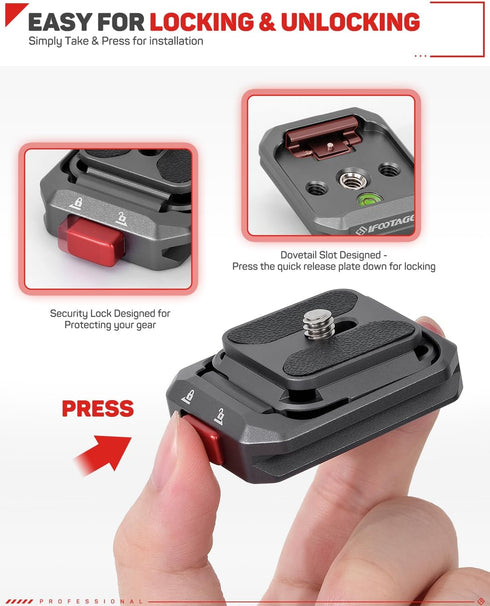 IFOOTAGE Q38-RS Action Camera Adapter Quick Release, Aluminum Tripod Mount Adapter, Quick Release Plate Compatible