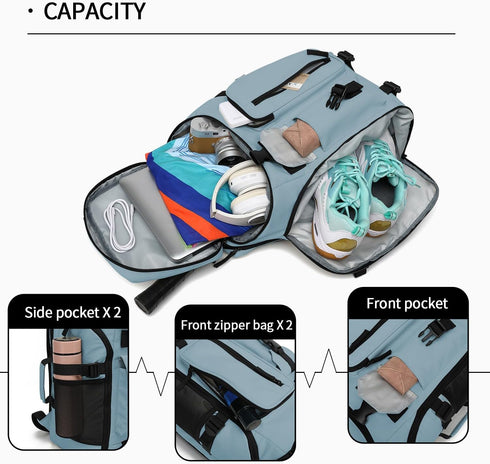 Backpack 4-Way Kalesi Gym Duffle Tennis Bag Waterproof with Shoes Compartment for travel Sport Hiking laptop (Grayish
