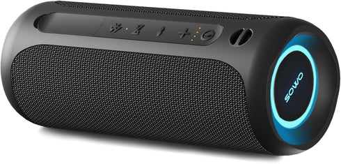 Portable Wireless Bluetooth Speaker, IPX7 Waterproof, 25W Loud Stereo Sound, Built-in Mic, 16H Playtime with Lights