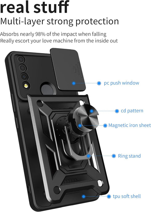 TCL 30 XE 5G Case with Magnetic Kickstand, Military-Grade Armor, Lens Protector & 2-Pack Tempered Glass - Black