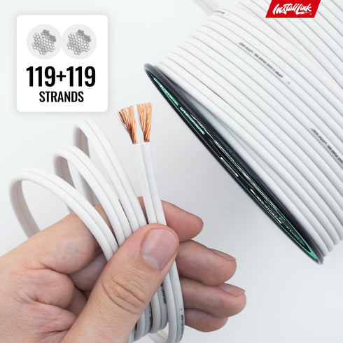 InstallLink 14 Gauge Speaker Wire (White) for Car, Home or RV Audio, 100ft, CCA