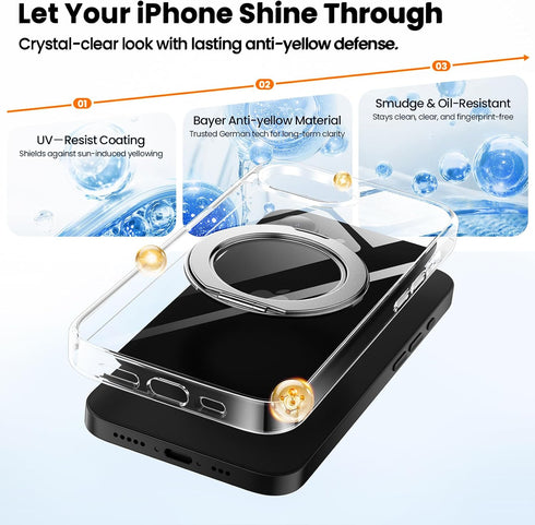 Gyizho 360Ring 16E/17E 2X 16E/17E 6.1", Stand for iPhone Case with Screen Protector,Fit for MagSafe, Anti-Yellowing