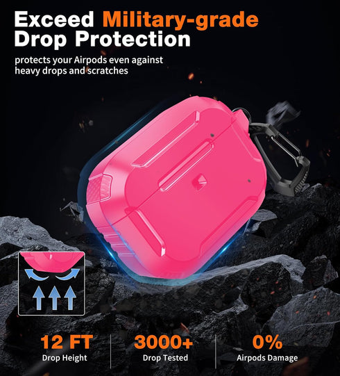 MATEKXY AirPods Pro Case with Cleaner Kit, Shockproof Cover with Lanyard & Keychain, Compatible with MagSafe - Pink