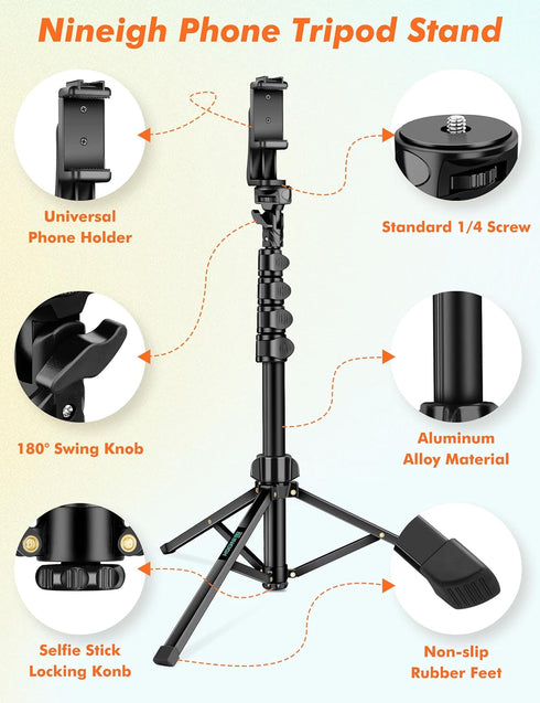 Phone Tripod, 71" Selfie Stick Tripod Stand with Remote, Tall Travel Tripod for Recording Video Selfies, Compatible
