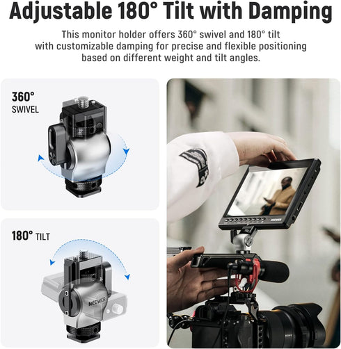 NEEWER Color Blocking Camera Monitor Mount with Cold Shoe, 360° Swivel, Compatible with Atomos Ninja V Monitor