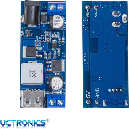 UCTRONICS DC 9V 12V 24V to DC 5V 5A Buck Converter Module, 9-36V Step Down to USB 5V