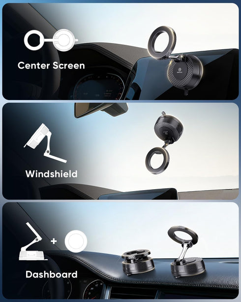 WixGear 360 Magnetic Car Mount for MagSafe, Phone Holder for Car Dashboard & Windshield, Suction Cup Mount, Adjustable