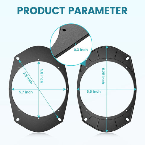 NuIth 6X9 to 6.5 inch Door Speaker Adapter - Universal Spacer Ring Installation Plate for Select Jeep/Chrysler/Dodge