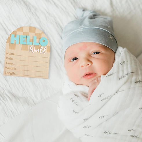 TERJIO Racing Hello World Bulletin Board - Little Racer Birth Information Record,Fast Race Car Checkered Wooden Board