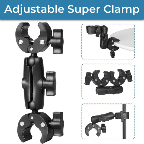 Sequpr Camera Clamp Mount for Gopro, Super Clamp Adapter Double Head Multifunction Holder for Motorcycle, Photography